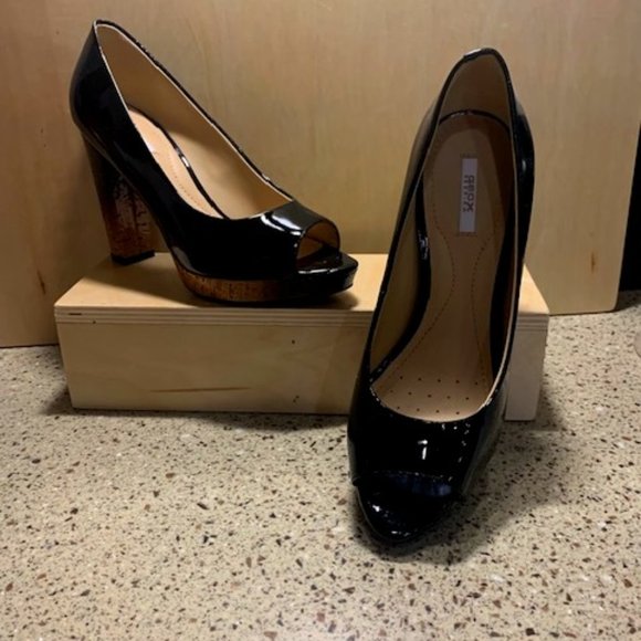 Geox Black Pantent Italian Leather Cork Platform Shoes - Picture 1 of 5